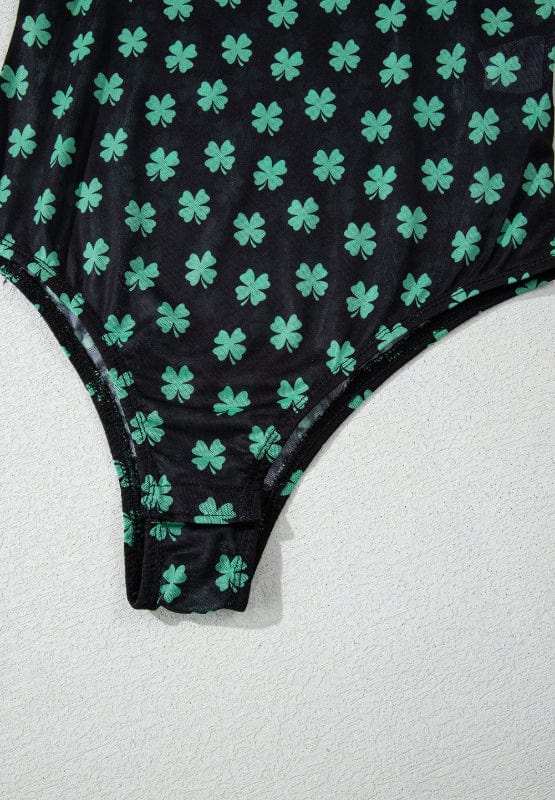 Lucky Clover Mock Neck Long Sleeve Bodysuit - Trendsi - Flyclothing LLC