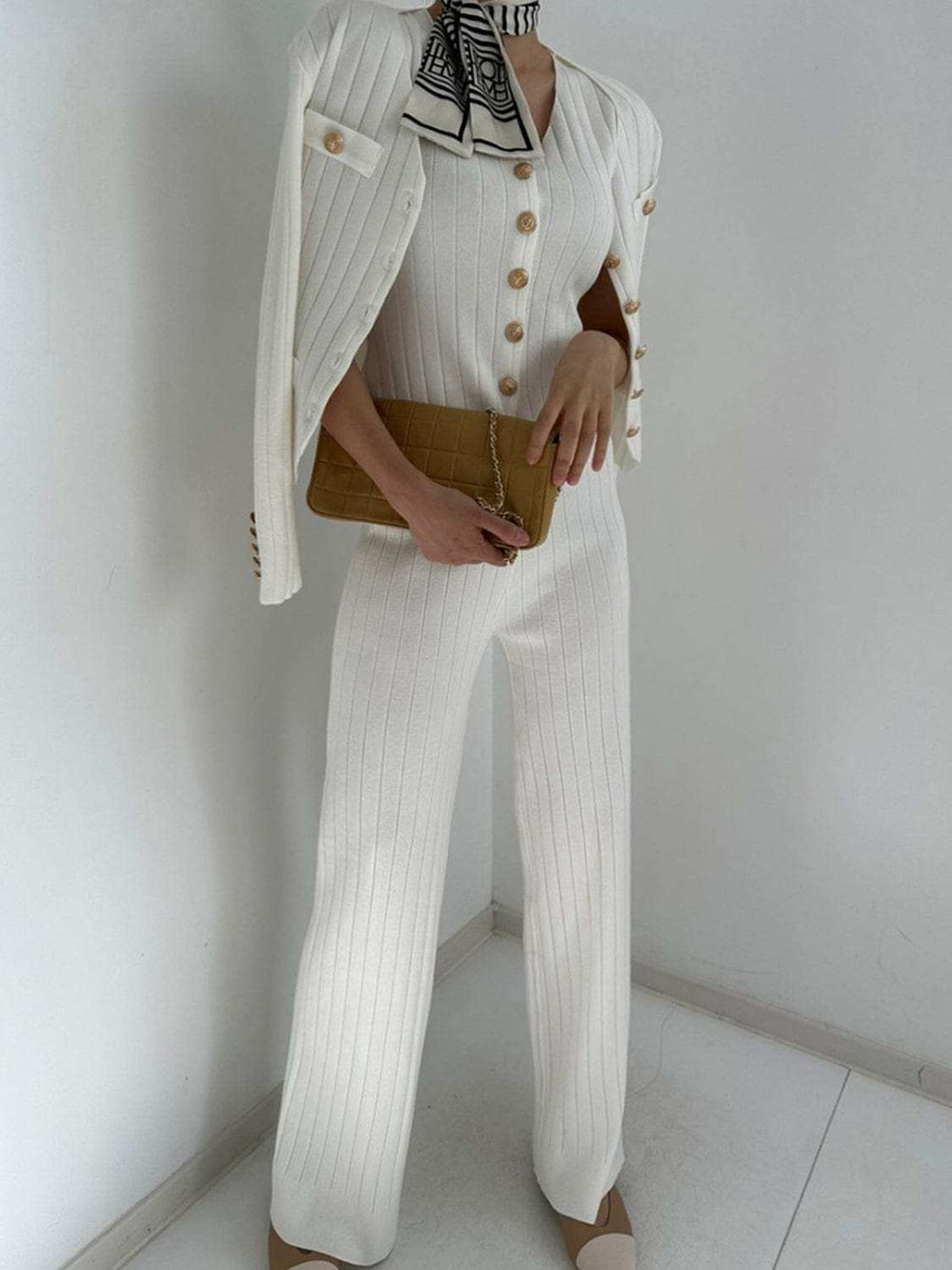 V-Neck Tank, Cardigan and Pants Three-Piece Sweater Set - Trendsi - Flyclothing LLC