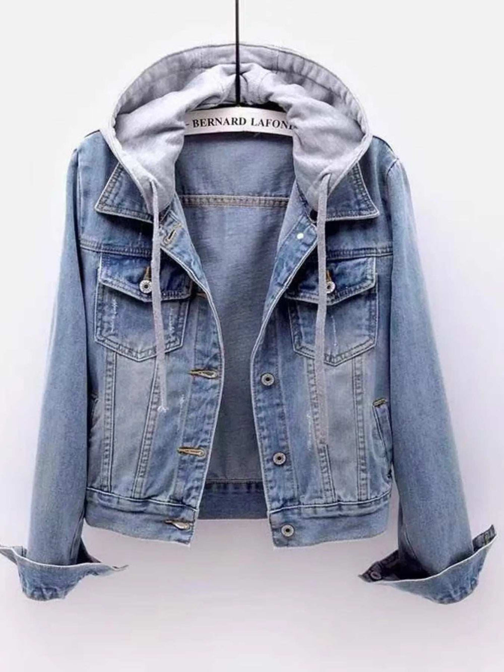 Full Size Button Up Drawstring Hooded Denim Jacket Plus Size - Trendsi - Flyclothing LLC