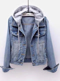 Full Size Button Up Drawstring Hooded Denim Jacket Plus Size - Trendsi - Flyclothing LLC