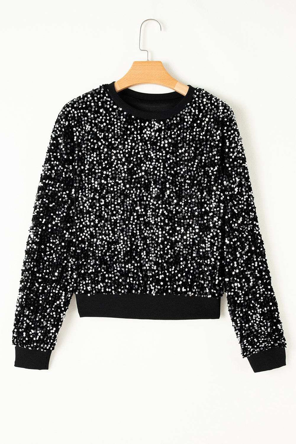 Sequin Round Neck Long Sleeve Blouse - Trendsi - Flyclothing LLC