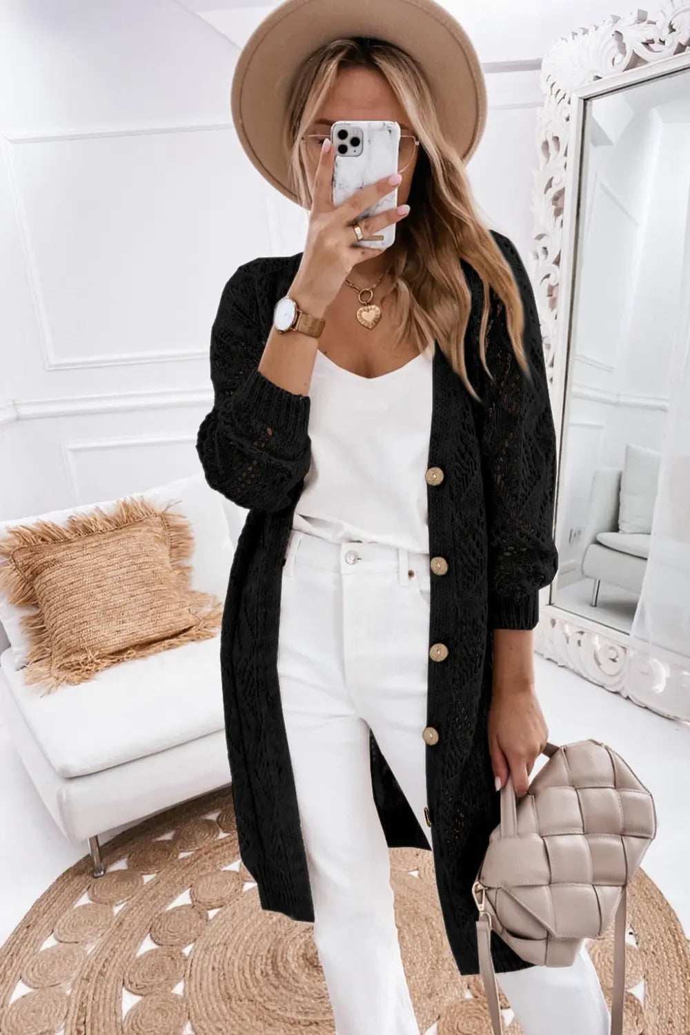V-Neck Long Sleeve Cardigan - Trendsi - Flyclothing LLC