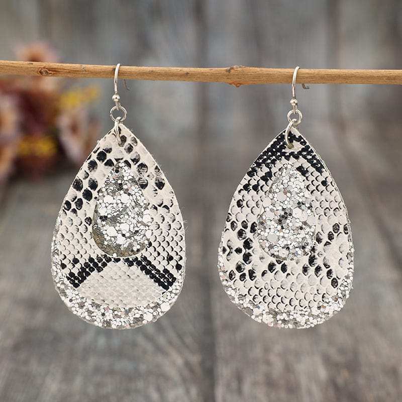 PU Leather Sequin Teardrop Earrings - Trendsi - Flyclothing LLC