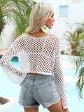 Hollow Out Boat Neck Flare Sleeve Cover-Up - Trendsi - Flyclothing LLC
