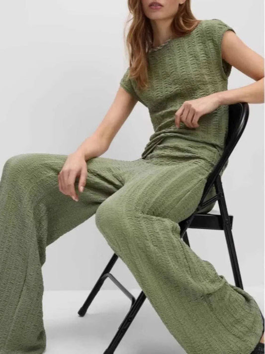 Round Neck Cap Sleeve Top and Pants Set - Trendsi - Flyclothing LLC