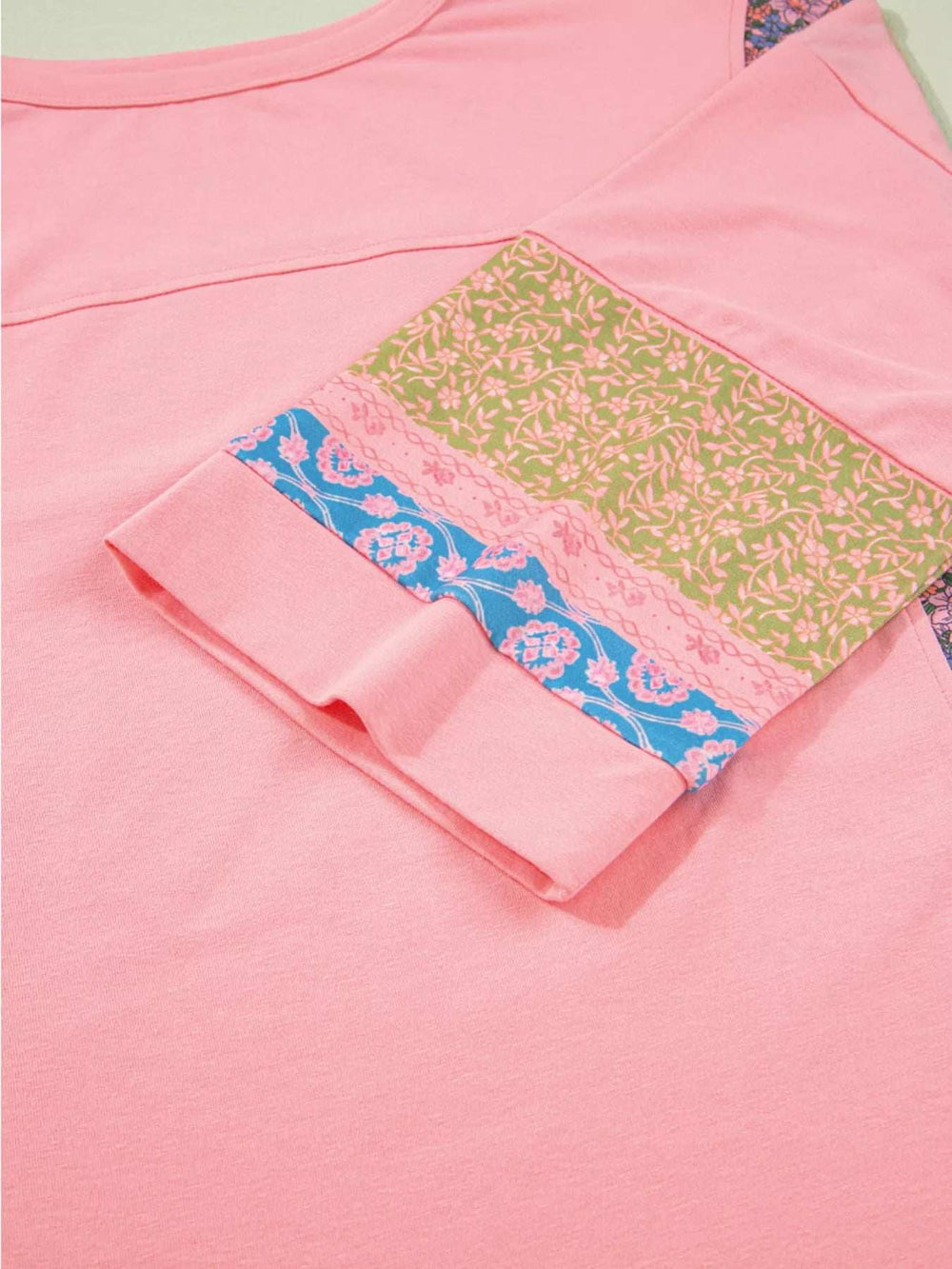 Floral Color Block Patchwork Long Sleeve Top - Trendsi - Flyclothing LLC