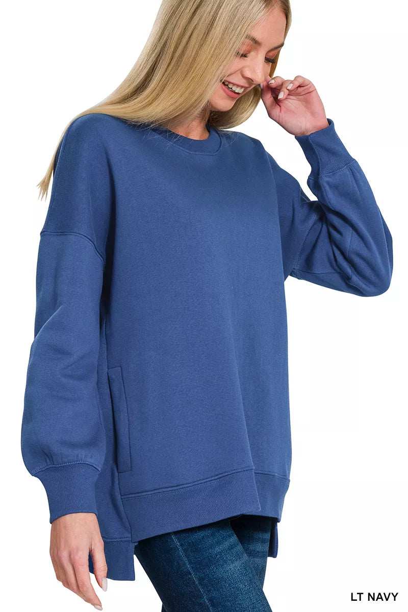 Zenana Fleece Hi-low Boyfriend Sweatshirts with Pockets - Trendsi - Flyclothing LLC