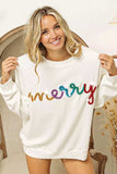 BiBi Merry Tinsel Lettering Drop Shoulder Sweatshirt - Trendsi - Flyclothing LLC