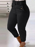 High Waist Belted Slim Fit Ankle Pants - Trendsi - Flyclothing LLC