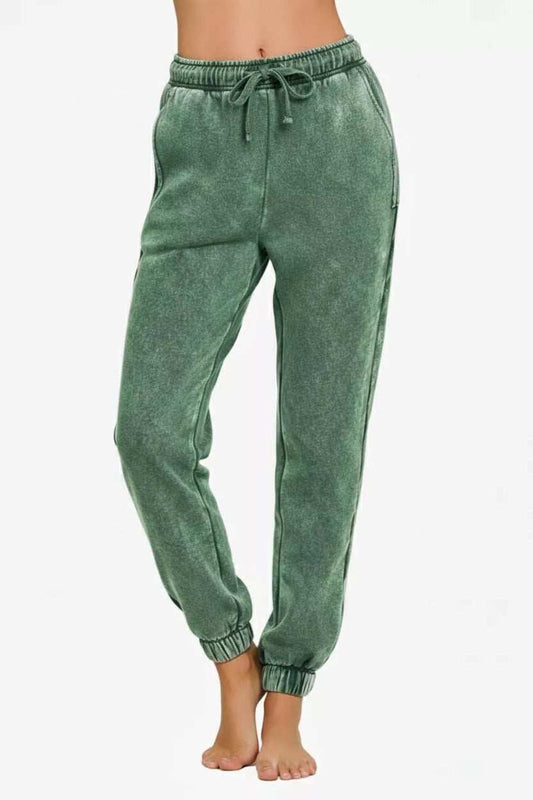 Zenana Acid Wash Fleece Sweatpants with Pockets - Trendsi - Flyclothing LLC