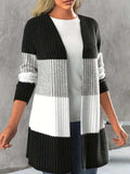 Color Block Open Front Long Sleeve Cardigan - Trendsi - Flyclothing LLC