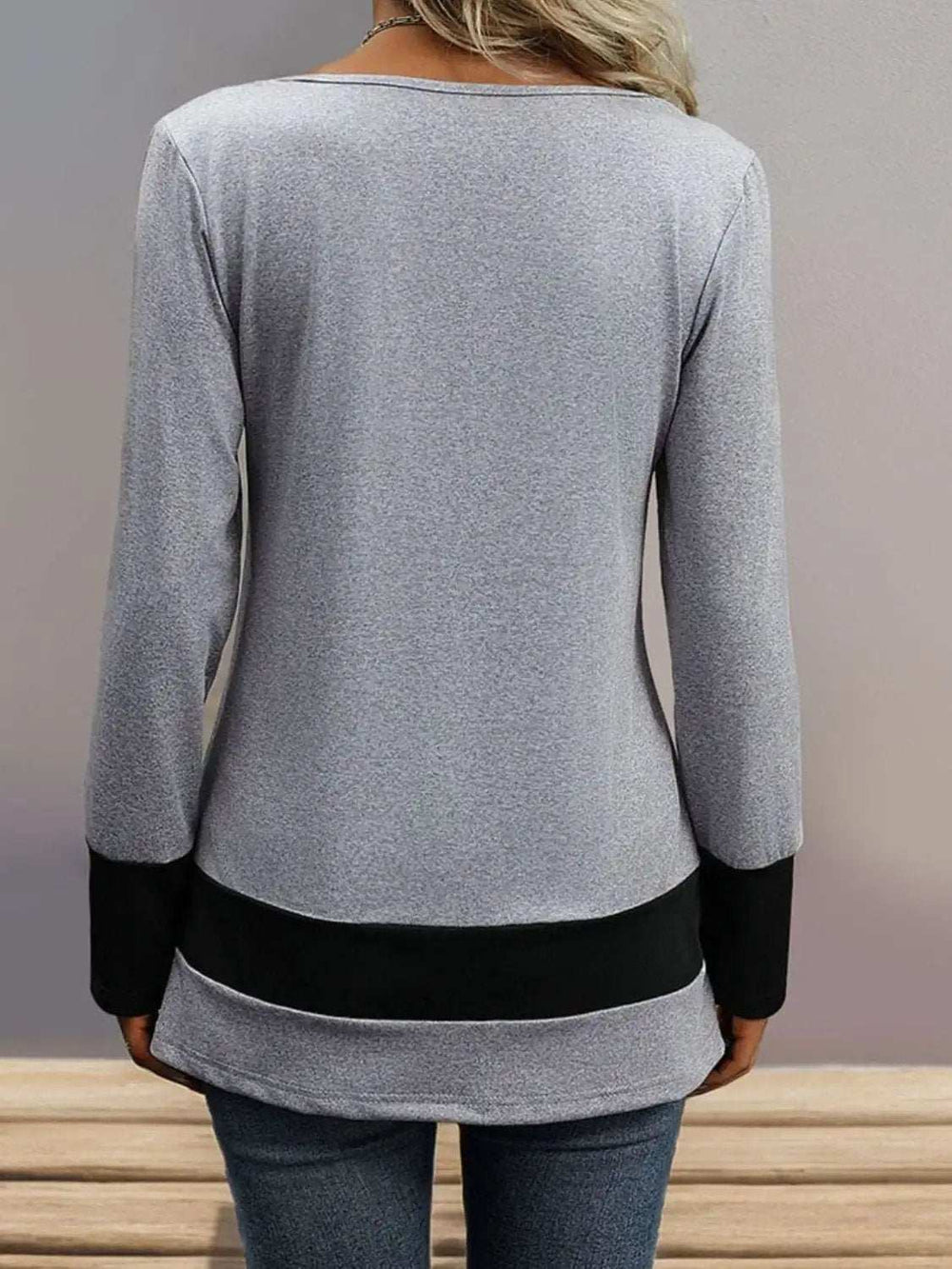 Contrast Long Sleeve T-Shirt - Trendsi - Flyclothing LLC