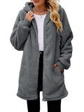 Fuzzy Pocketed Zip Up Long Sleeve Hooded Jacket - Trendsi - Flyclothing LLC