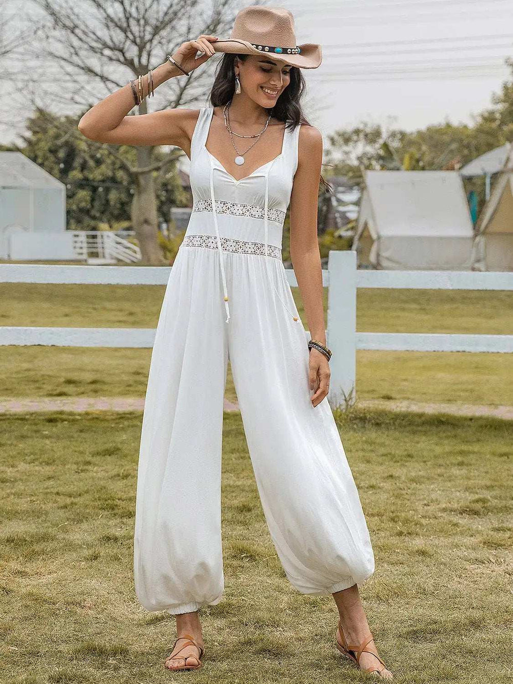 Backless Wide Strap Wide Leg Jumpsuit - Trendsi - Flyclothing LLC