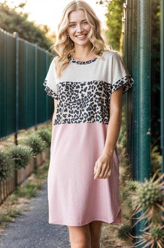 Heimish Full Size Solid Color Block and Animal Mini Dress Plus Size - Trendsi - Flyclothing LLC