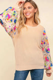 Haptics Floral Sequins Mesh Flounce Sleeve Sweater - Trendsi - Flyclothing LLC