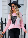 Angel Wings Bow Round Neck Dropped Shoulder Sweater - Trendsi - Flyclothing LLC