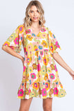 GeeGee Full Size Floral V-Neck Ruffle Trim Mini Dress - Trendsi - Flyclothing LLC