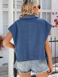 Buttoned Up Collared Neck Denim Top - Trendsi - Flyclothing LLC