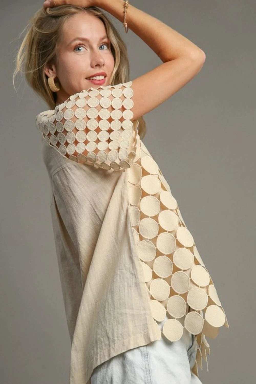 Umgee Full Size Mixed Polka Dot Lace Raglan Sleeve Boxy Cut Top Plus Size - Trendsi - Flyclothing LLC