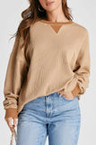 Waffle-Knit Long Sleeve Sweatshirt - Trendsi - Flyclothing LLC