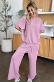 Double Take Full Size Texture Short Sleeve Top and Pants Set - Trendsi - Flyclothing LLC