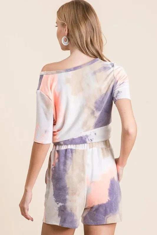 BiBi Tie Dye Terry Shorts with Drawstring - Trendsi - Flyclothing LLC