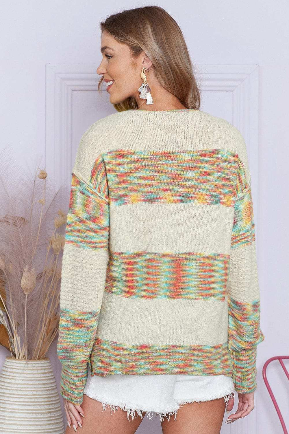 Contrast Half Button Long Sleeve Sweater - Trendsi - Flyclothing LLC
