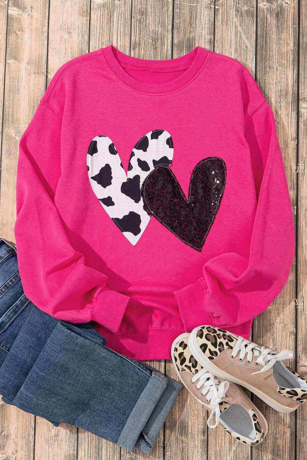 Heart Patch Long Sleeve Sweatshirt - Trendsi - Flyclothing LLC