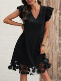 Ruffled V-Neck Cap Sleeve Dress - Trendsi - Flyclothing LLC