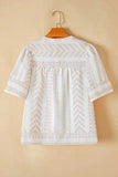 Geometric Jacquard Notched Half Sleeve Blouse - Trendsi - Flyclothing LLC