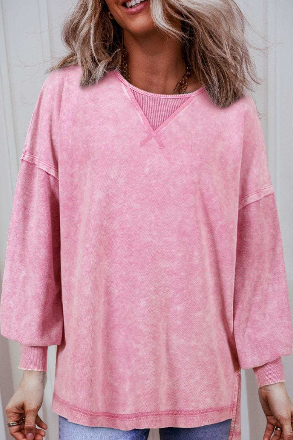 Exposed Seam Round Neck Long Sleeve Sweatshirt - Trendsi - Flyclothing LLC