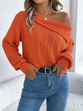 Cable-Knit One Shoulder Long Sleeve Sweater - Trendsi - Flyclothing LLC