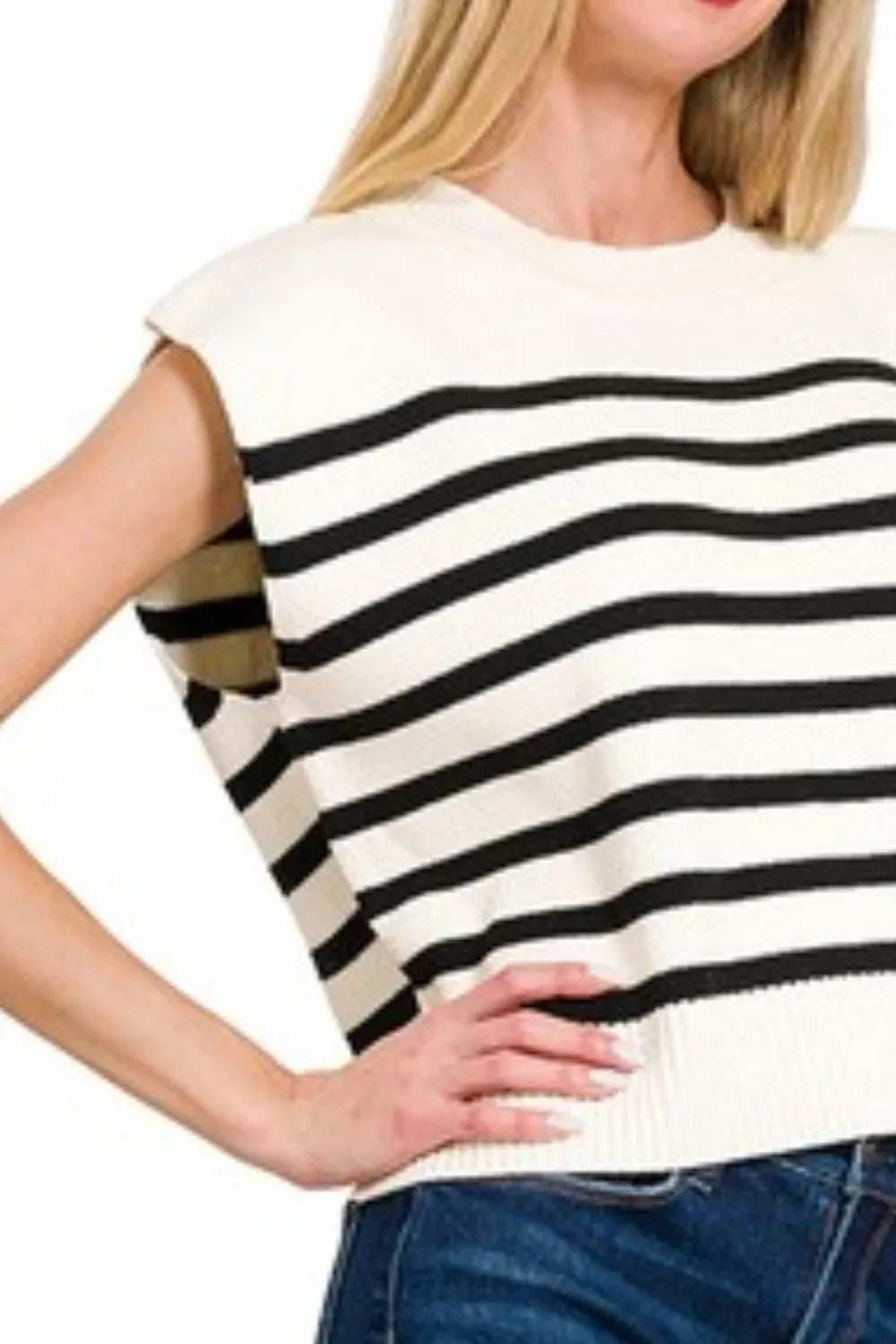 Zenana Oversized Crew Neck Stripe Sweater Vest - Trendsi - Flyclothing LLC