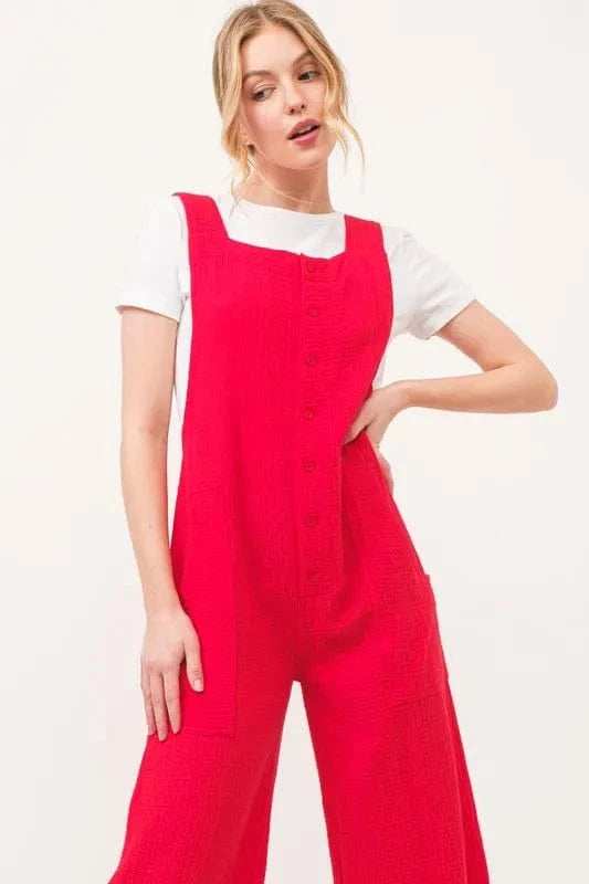 And The Why Gauze Loose Fit Tied Back Overalls - Trendsi - Flyclothing LLC