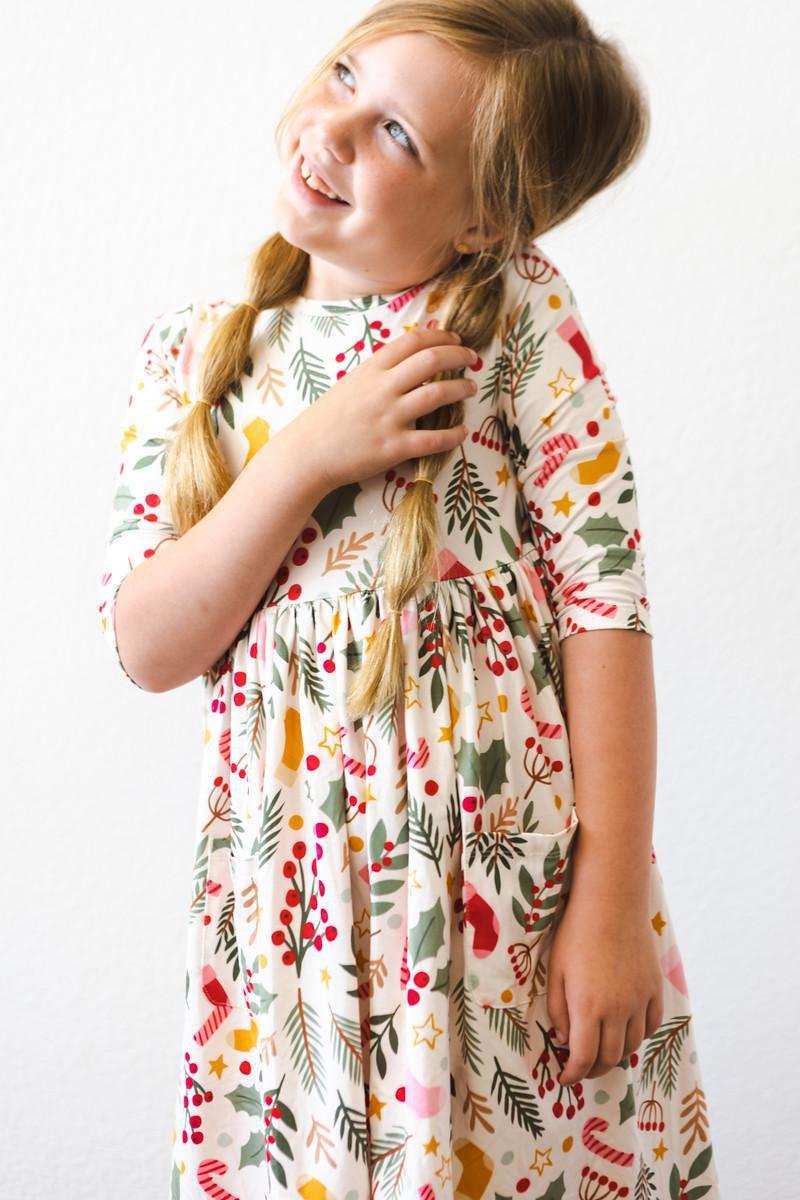 Holly Jolly Christmas 3/4 Sleeve Pocket Twirl Dress - Mila & Rose ® - Flyclothing LLC