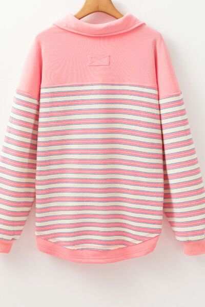 Striped Johnny Collar Long Sleeve Sweatshirt - Trendsi - Flyclothing LLC
