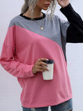 Color Block Casual Round Neck Sweatshirt - Trendsi - Flyclothing LLC