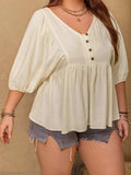Plus Size Peplum V-Neck Half Sleeve Blouse - Trendsi - Flyclothing LLC