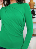 Ruched Mock Neck Long Sleeve T-Shirt - Trendsi - Flyclothing LLC