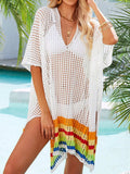 Slit Openwork V-Neck Half Sleeve Cover-Up - Trendsi - Flyclothing LLC