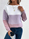 Color Block Boat Neck Sweater - Trendsi - Flyclothing LLC