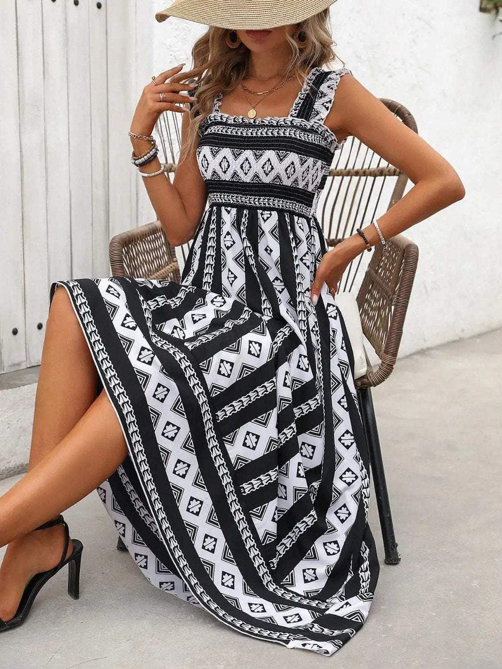 Printed Square Neck Wide Strap Cami Dress - Trendsi - Flyclothing LLC