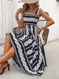 Printed Square Neck Wide Strap Cami Dress - Trendsi - Flyclothing LLC