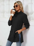 Slit Mock Neck Long Sleeve T-Shirt - Trendsi - Flyclothing LLC