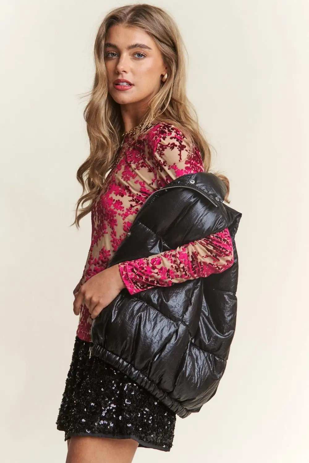 J.NNA Snap and Zipper Shiny Metallic Puffer Vest - Trendsi - Flyclothing LLC