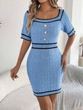 Decorative Button Short Sleeve Sweater Dress - Trendsi - Flyclothing LLC