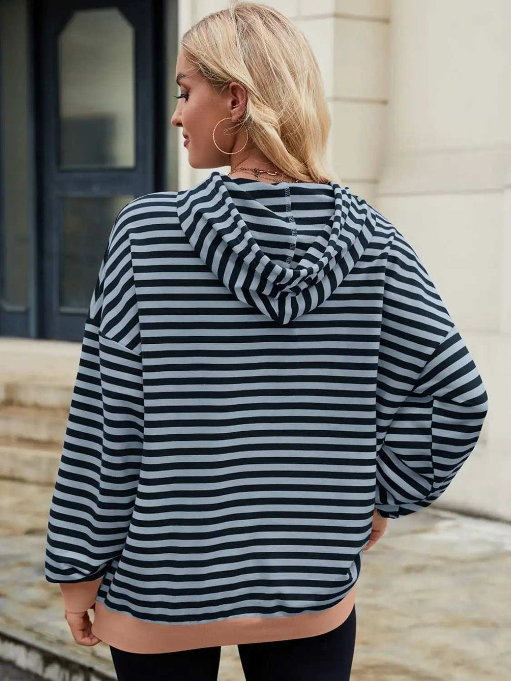 Drawstring Contrast Striped Long Sleeve Hoodie - Trendsi - Flyclothing LLC