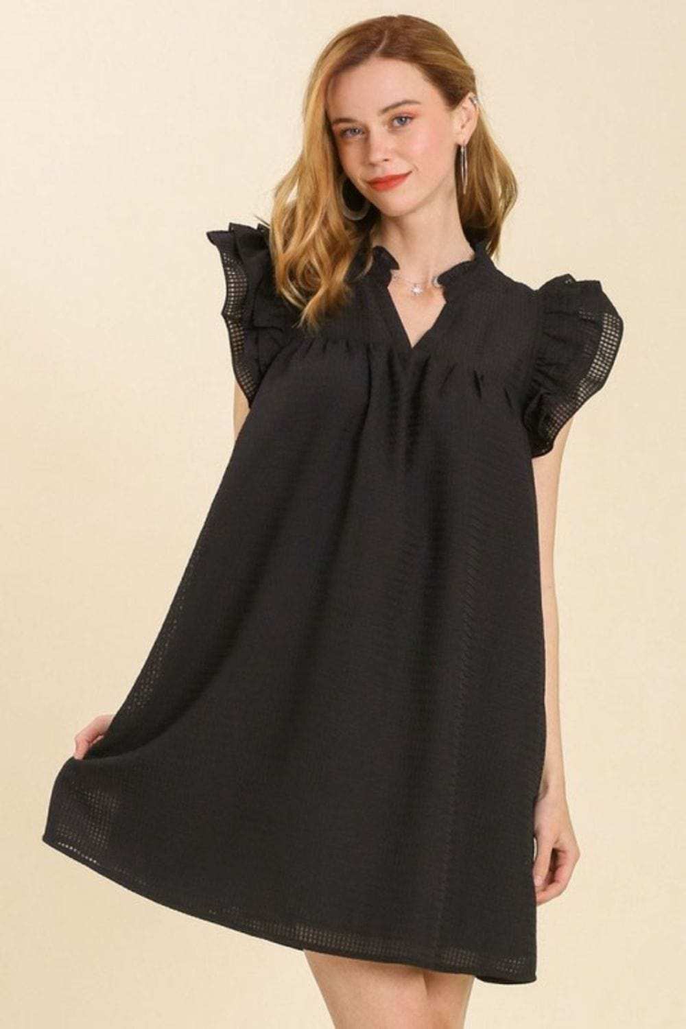 Umgee Full Size Layered Ruffle Sleeve Mini Dress Plus Size - Trendsi - Flyclothing LLC