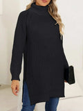 Slit Turtleneck Long Sleeve Sweater - Trendsi - Flyclothing LLC